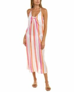 Best Pirce 👍 Trina Turk Sweat Stripe Plunge Halter 👗 Dress 👩 Women Swimwear & Coverups 🧨