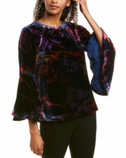 Best reviews of 🥰 Trina Turk Astral Silk-Blend Top 👩 Women Tops Black Multi 🎉