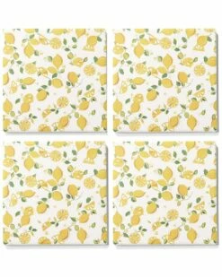 Deals 🤩 Trina Turk All About Lemons Set Of 4 Ceramic Coasters Home Drinkware 🌟