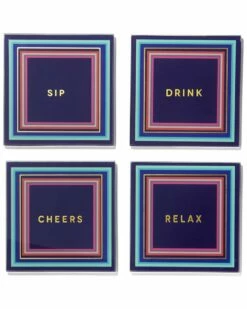 Top 10 🔥 Trina Turk Cheers To You Aqua Set Of 4 Glass Coaster Set Home Drinkware 🌟