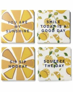 New 🔔 Trina Turk Squeeze The Day Set Of 4 Ceramic Coasters Home Drinkware 👍