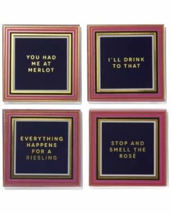 Best deal 💯 Trina Turk Wine Enthusiast Pink Set Of 4 Glass Coaster Set Home Drinkware 🔥