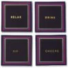 Coupon 🎁 Trina Turk Cheers To You Violet Set Of 4 Glass Coaster Set Home Drinkware 👍